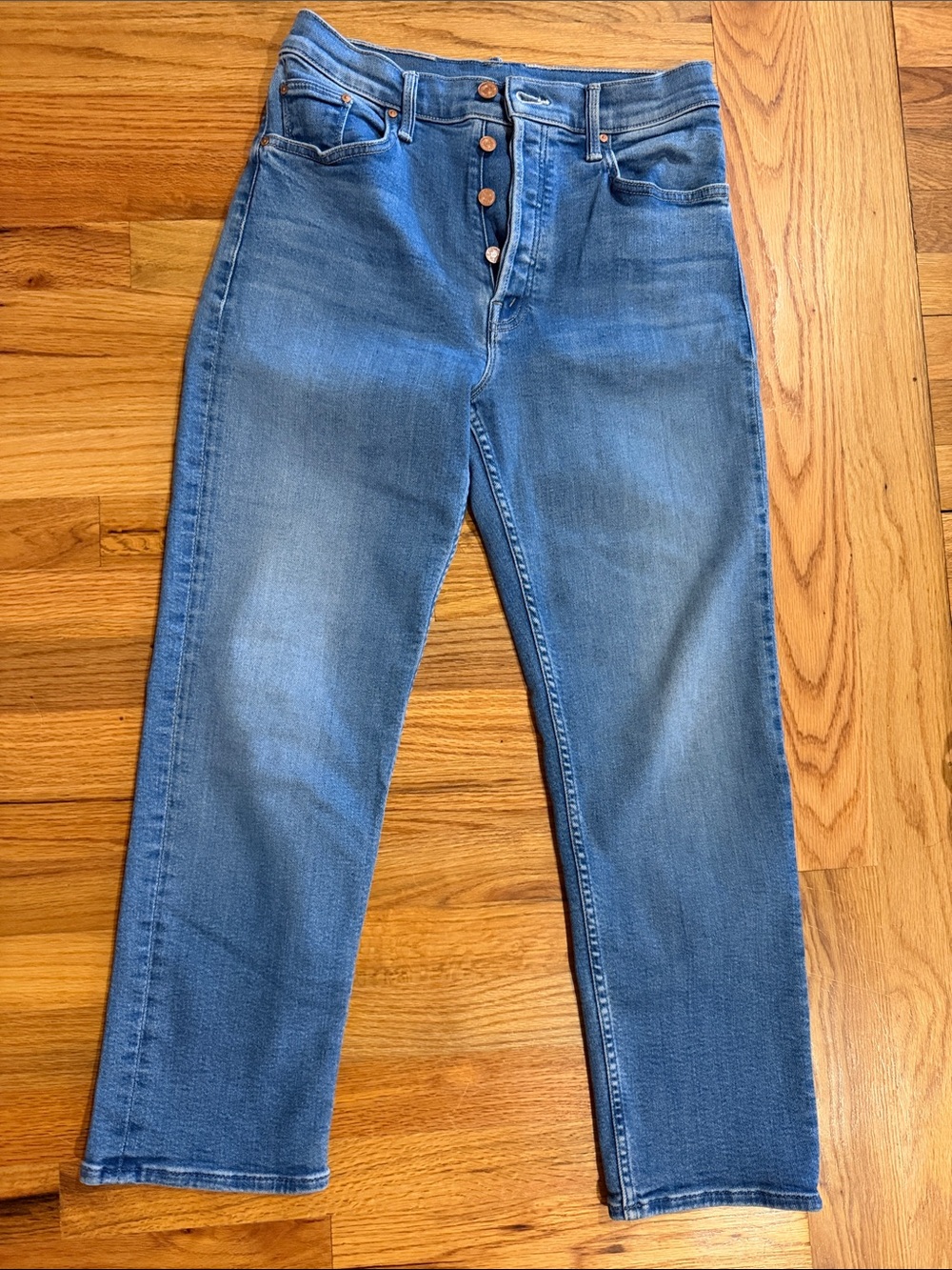 MOTHER tomcat ankle Straight Leg High-Rise Blue Button-Fly Jeans 31 (altered)